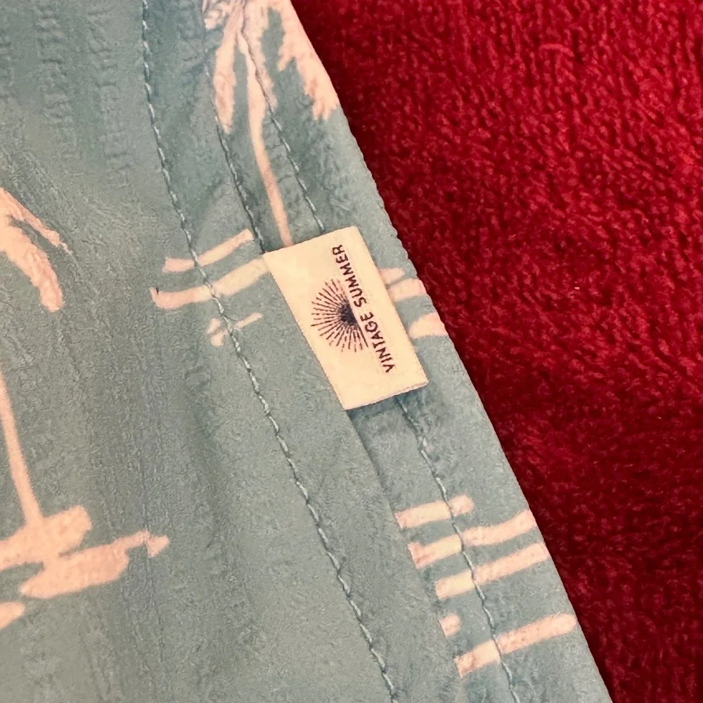 Vintage Summer Boys Blue Seersucker Palm‎ Tree Swim Trunks Size 12 V84509